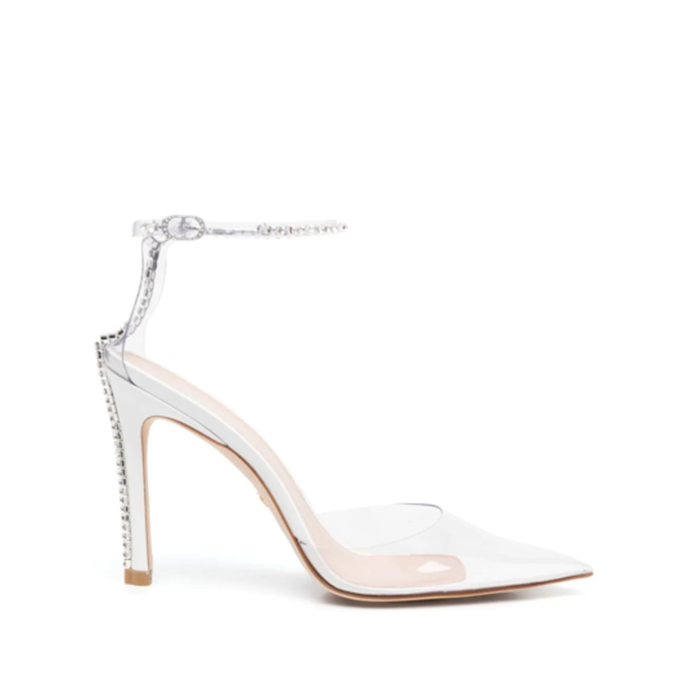 Stuart Weitzman Glam Clear PVC Crystal Embellished White Ankle-Strap Pumps Sz 10